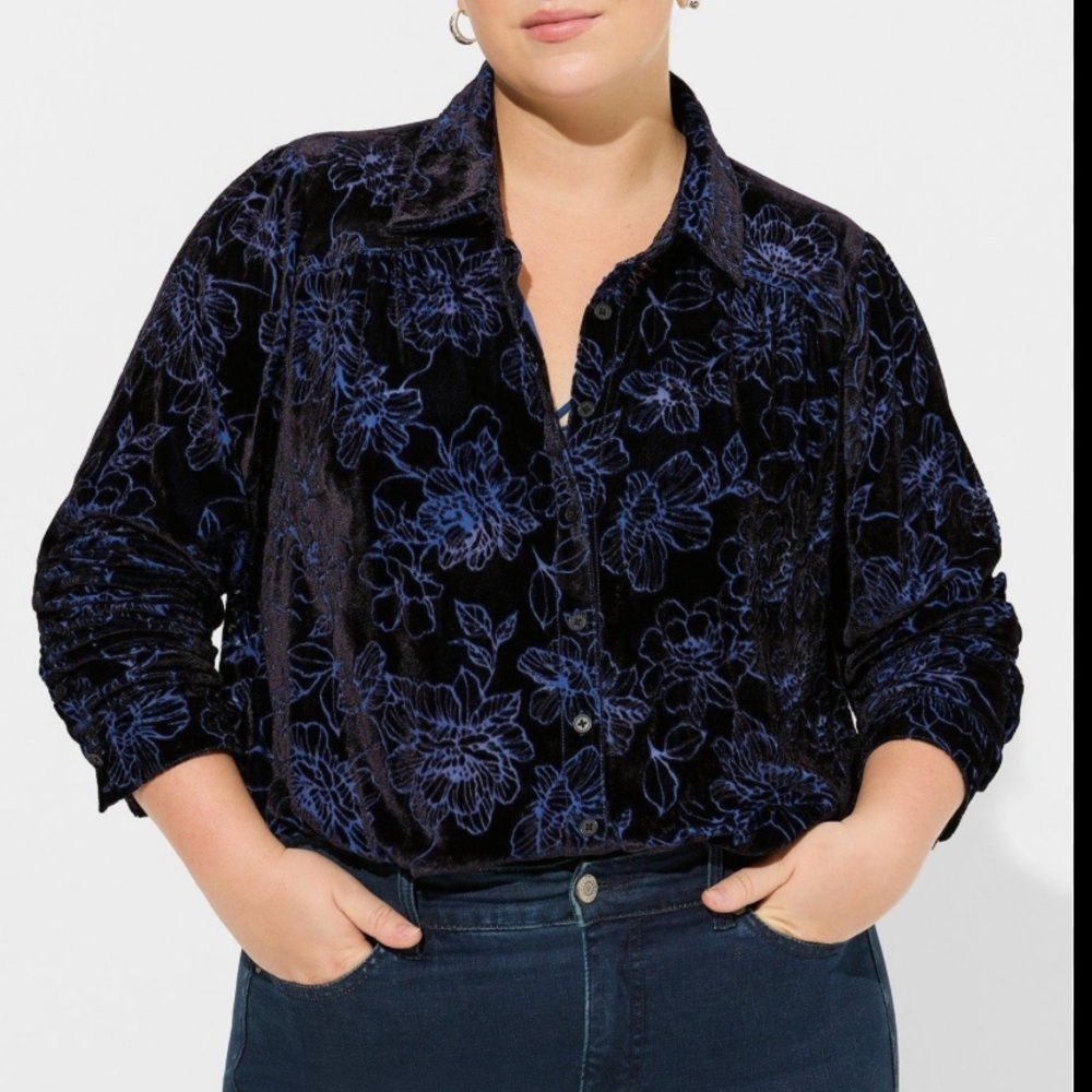 Torrid Madison Button-Up Shirt 4X Sheer Velvet Burnout Whimsigoth Oversized